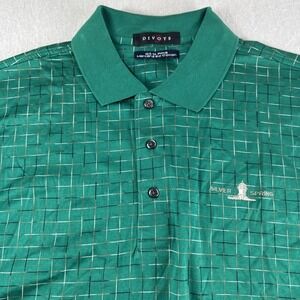 Divots Golf Polo Mens XL Pima Cotton Green Check Short Sleeve Shirt Embroidered